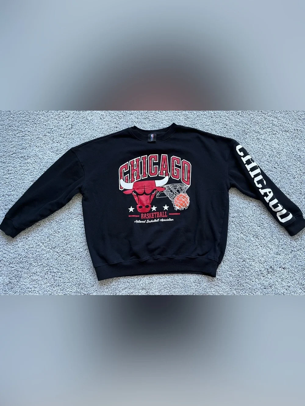 NBA Chicago Bulls Black Red Graphic Crewneck Sweater